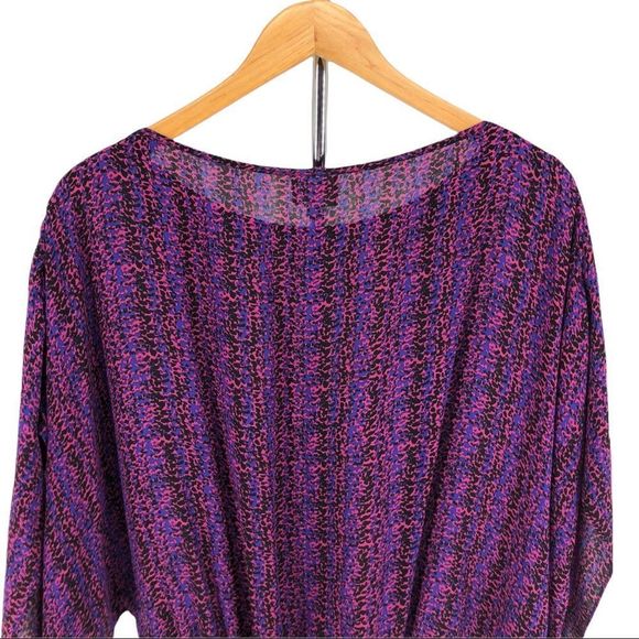 Parker Silk Printed Purple Pink Blouson Smocked Waist Blouse Top - Picture 3 of 12